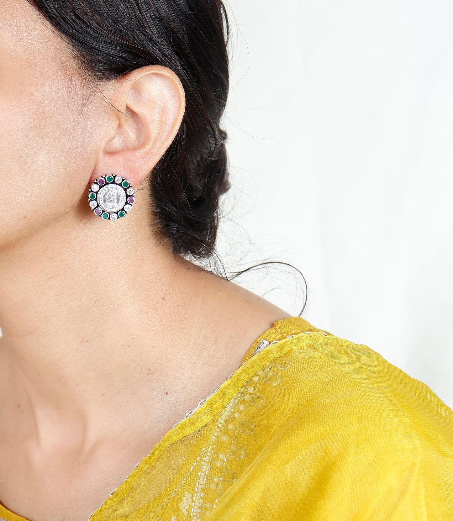 925 Heritage Glow Silver Coin Stud Earrings