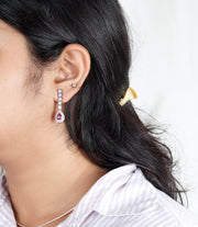 Pure Silver Ruby Spark Petal Earring