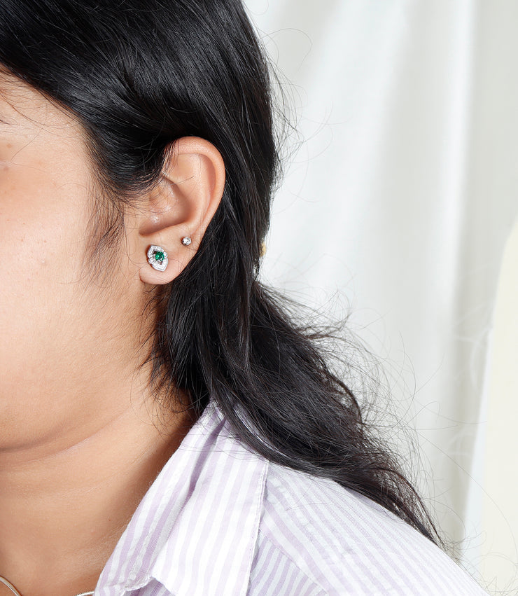 Silver Stellar Emerald Grace Studs