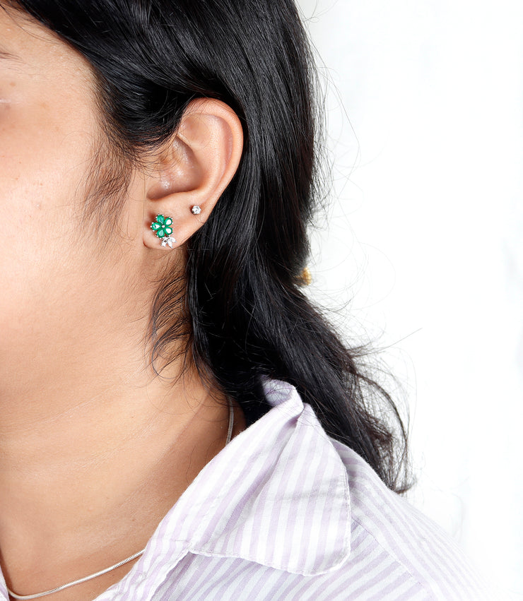 Emerald Bloom Charm Silver Earring