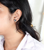 Black Crystal Bloom Silver Party Wear Studs