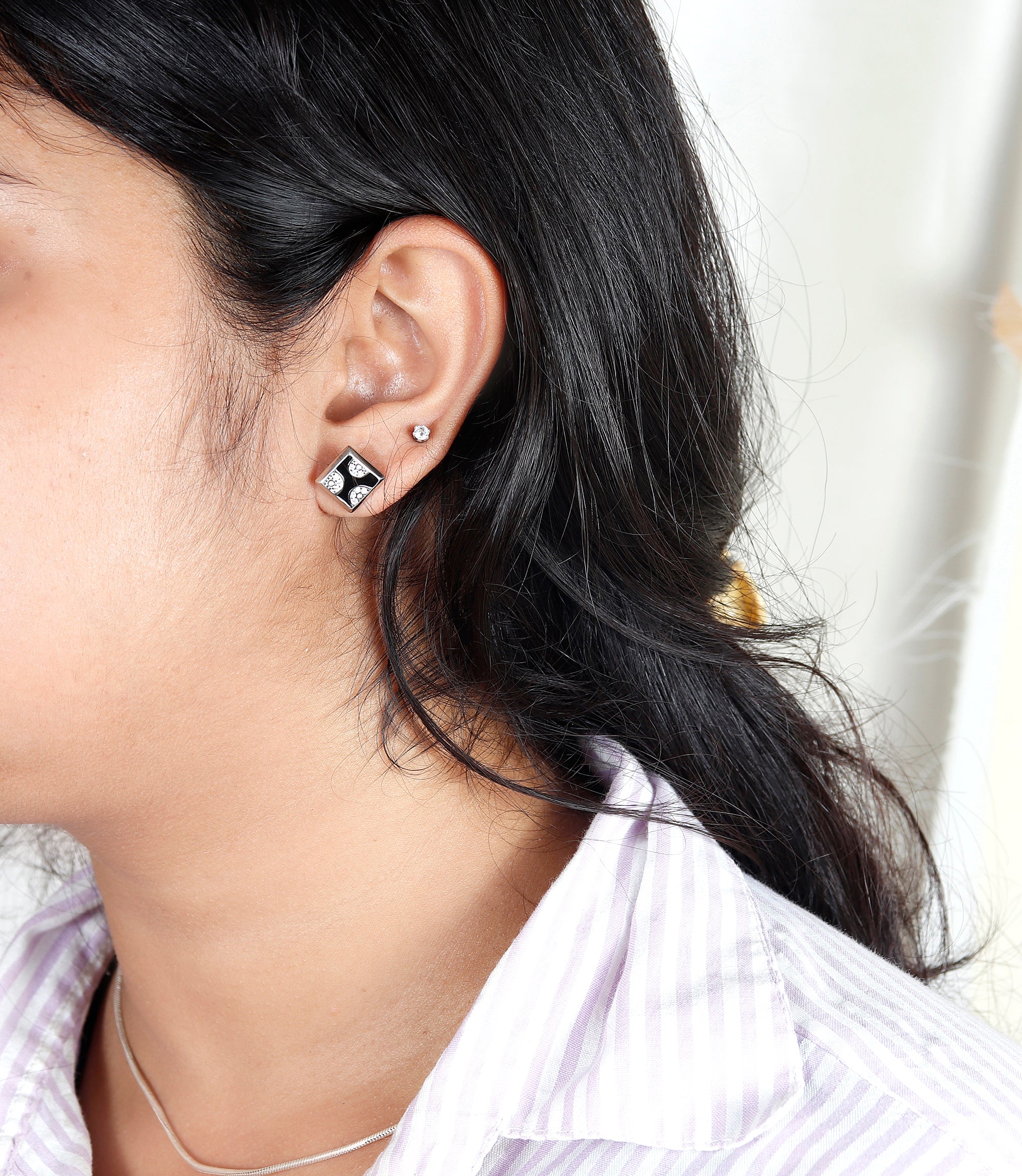 Black Crystal Bloom Silver Party Wear Studs