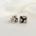 Black Crystal Bloom Silver Party Wear Studs