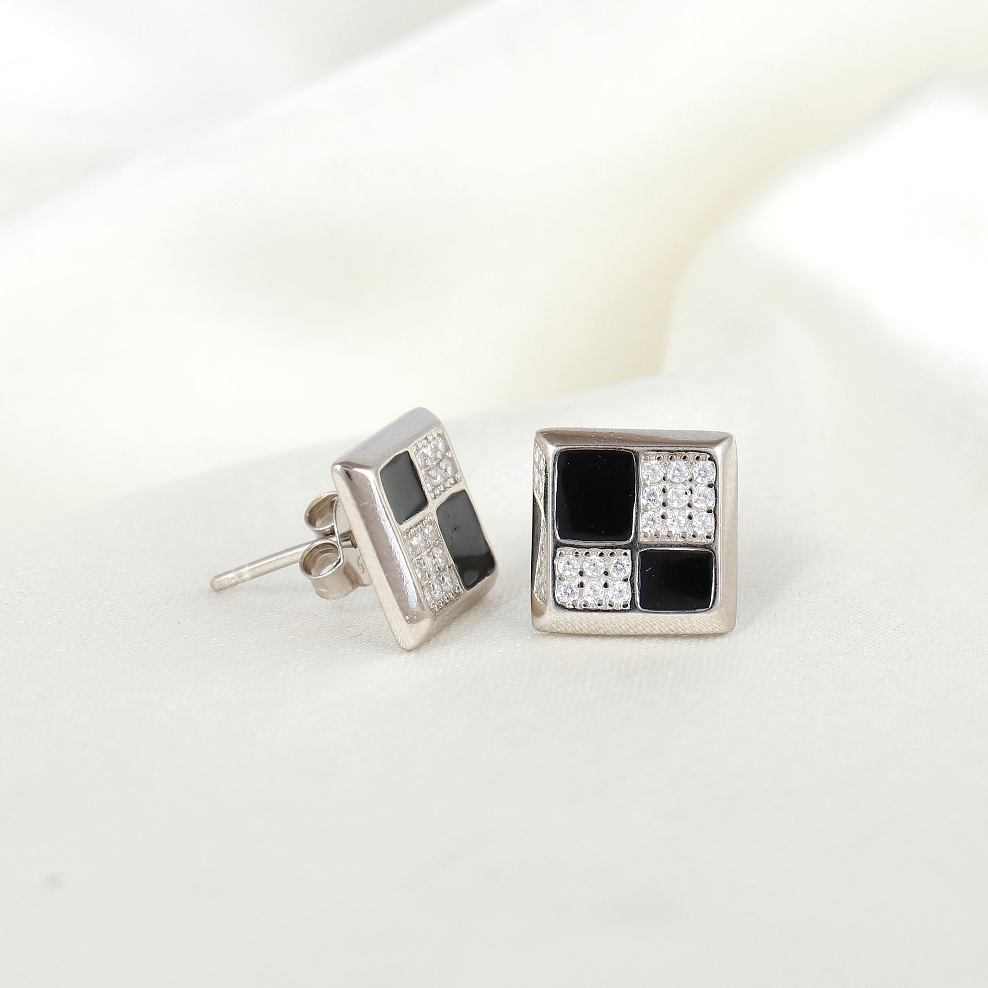 Obsidian Petite Silver Stud Earrings