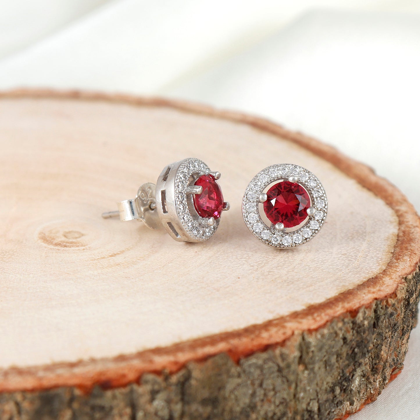 Ruby Crystal Accent Silver Earrings