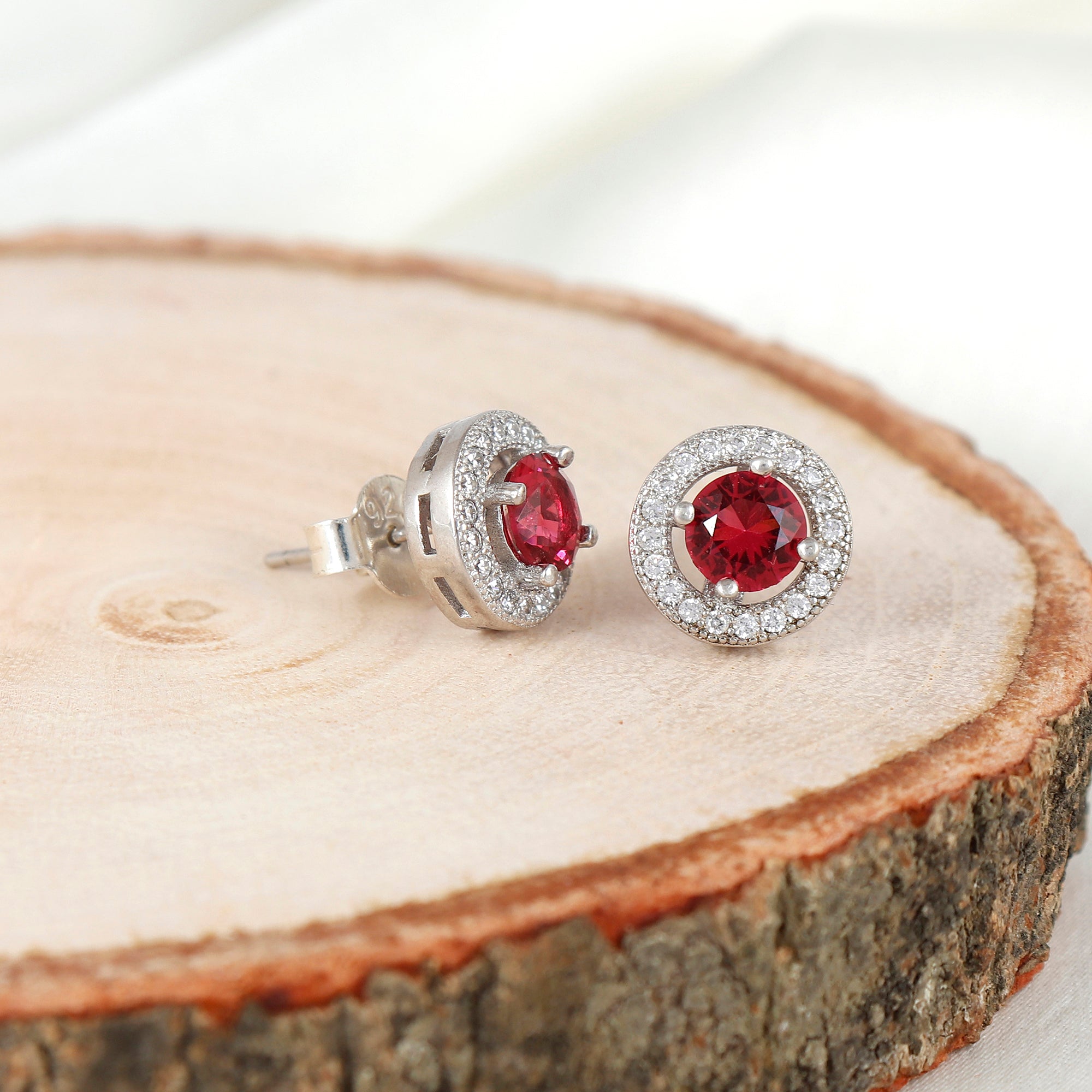 Ruby Crystal Accent Silver Earrings