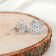 Silver Floral Heart Studs