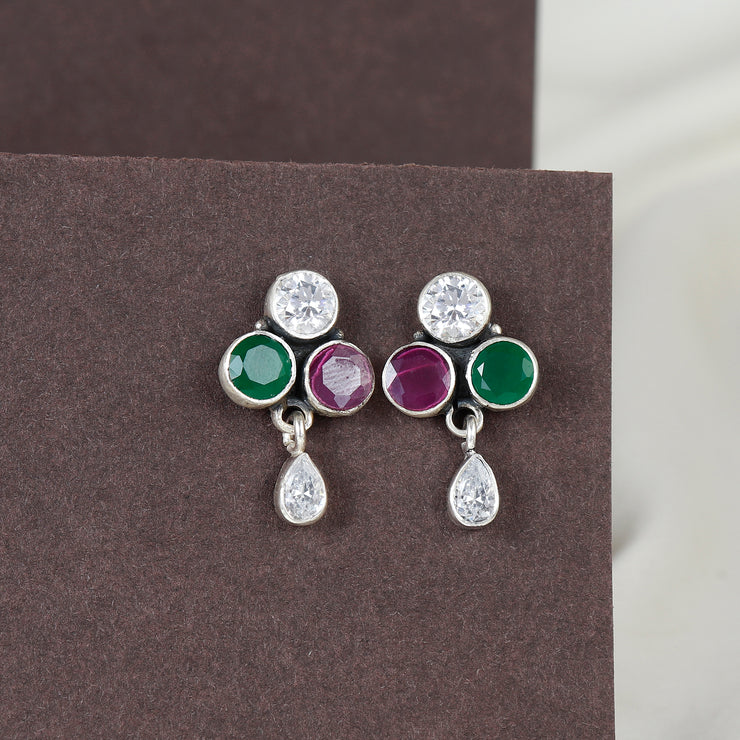 Round Multicolor Drop Silver Earring
