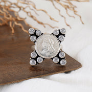 92.5 Silver Coin Studded Phool Ring