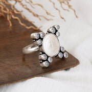 92.5 Silver Coin Studded Phool Ring