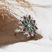 Assortment Blooming Flower Silver Ring