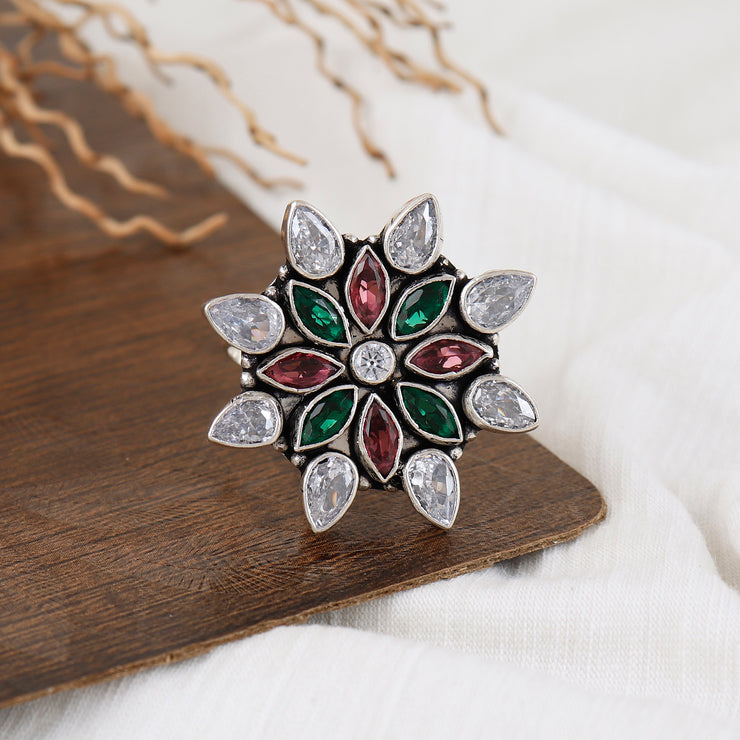 Multi Gemstone Cocktail Flower Ring