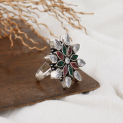 Multi Gemstone Cocktail Flower Ring