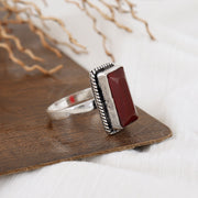 Jadau Red Stone Silver Ring