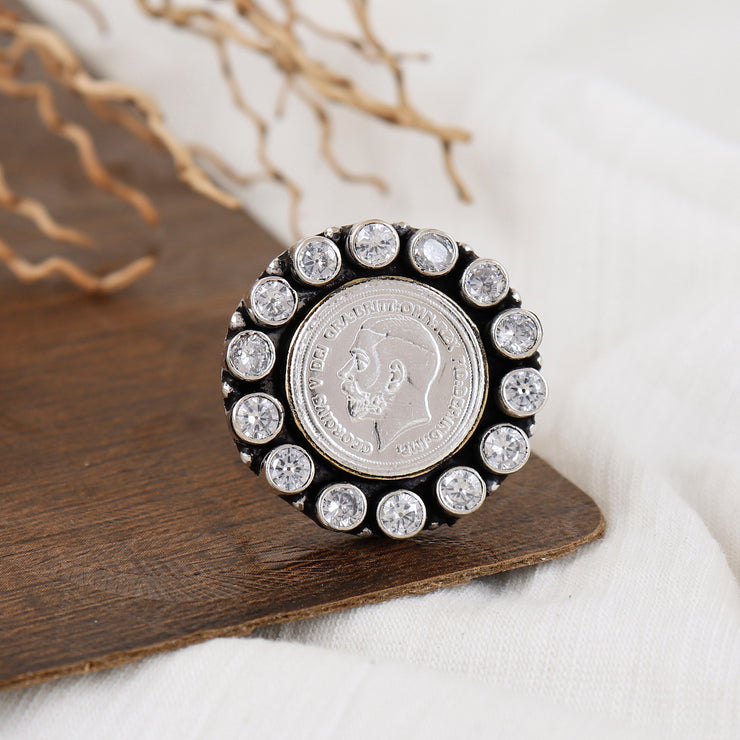 92.5 Silver Coin Studded Heritage Ring