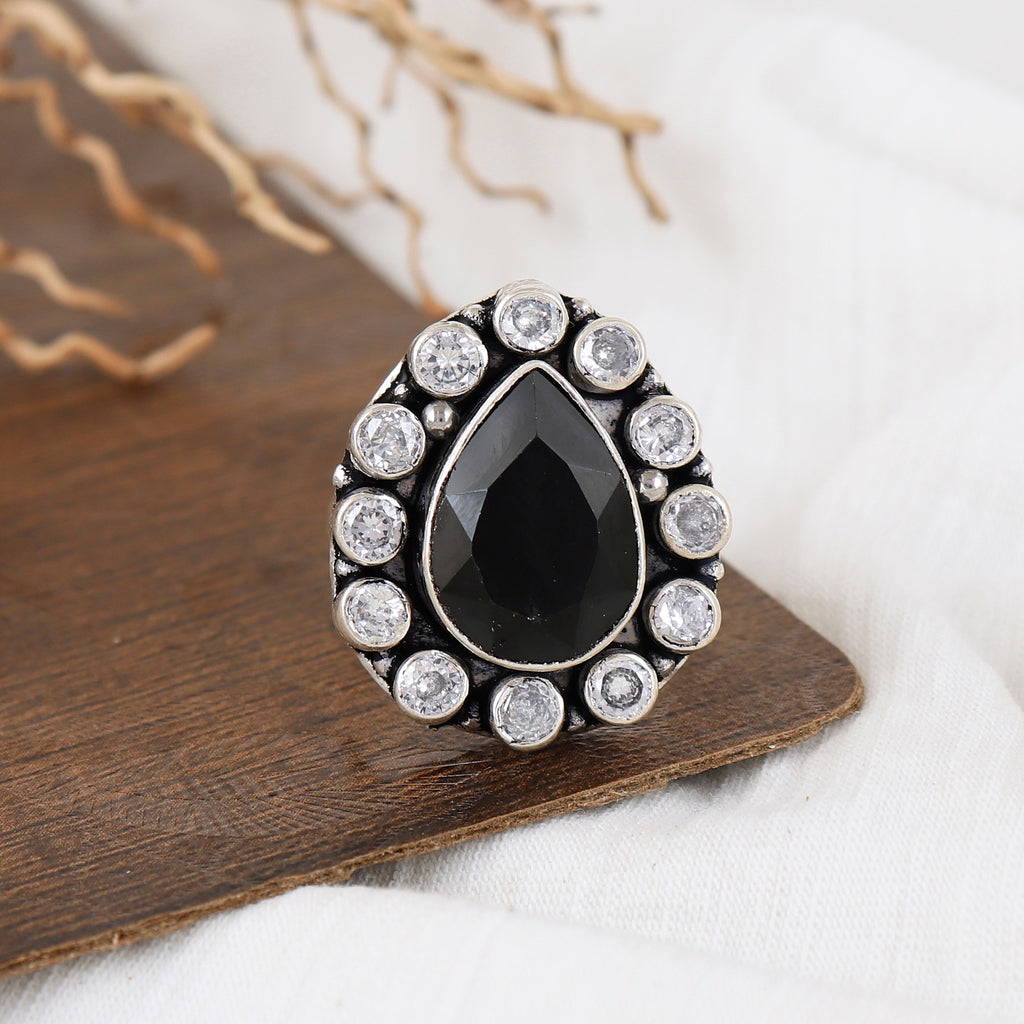 Crimson Gemstone Cocktail Silver Ring