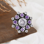 Midnight Blossom Flora Silver Ring