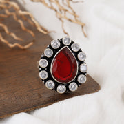 Crimson Gemstone Cocktail Silver Ring