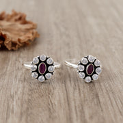 Oval Stone Flower Silver Toe Ring