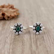 Oval Stone Flower Silver Toe Ring