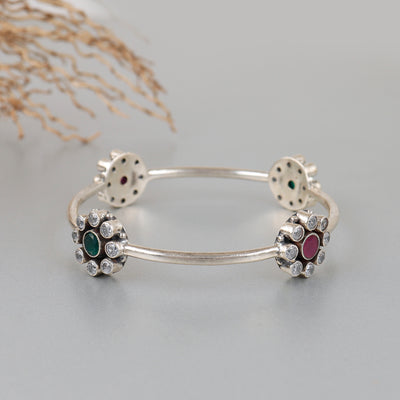 Round Flower Multicolor Gemstone Bangle