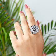 Crystal Petal Silver Ring