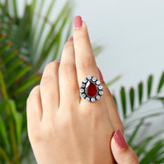 Crimson Gemstone Cocktail Silver Ring