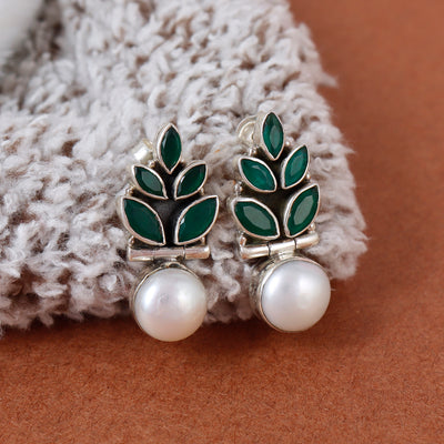 Emerald Petal Pearl Drop Earring