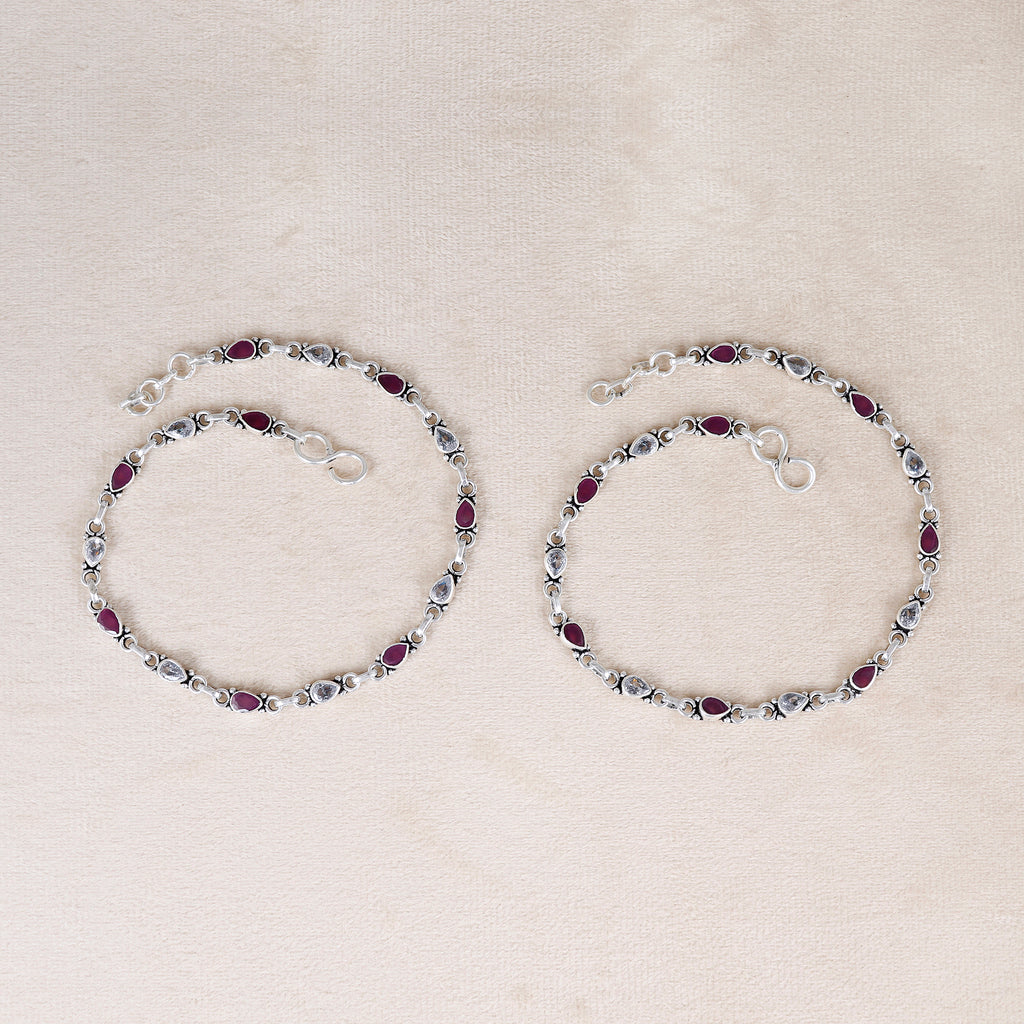 Jadau Petal Shape Silver Anklet