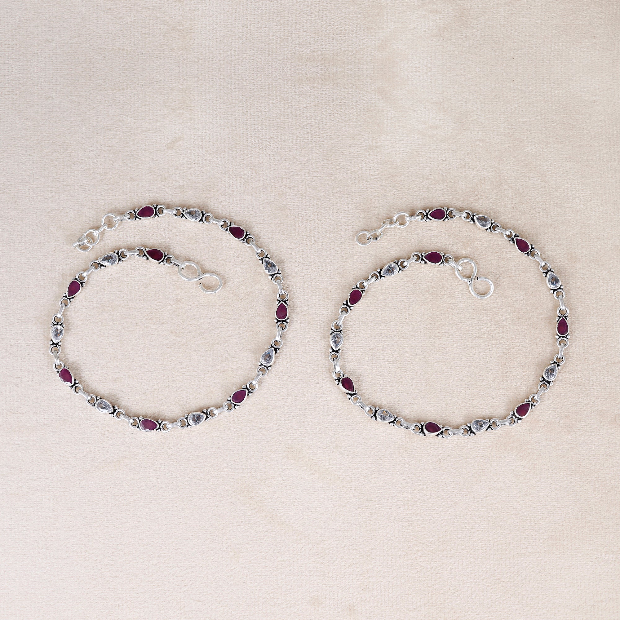 Jadau Petal Shape Silver Anklet