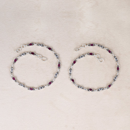 Jadau Petal Shape Silver Anklet