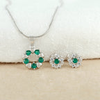 Emerald Heart Halo Silver Pendant Set