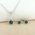 Bunny Emerald Silver Charm Pendant Set
