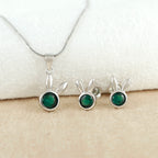 Bunny Emerald Silver Charm Pendant Set