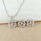Sterling Silver Heart Clove Pendant Silver Set