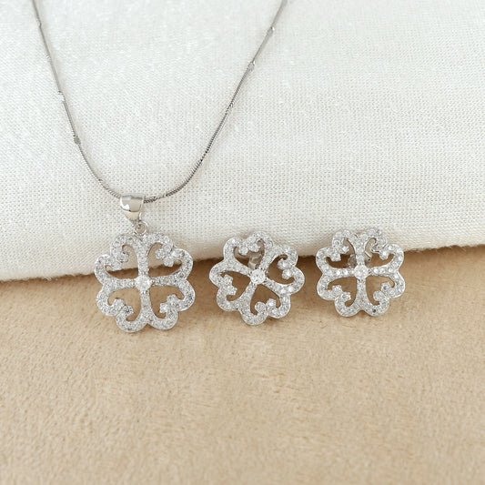 Sterling Silver Heart Clove Pendant Silver Set