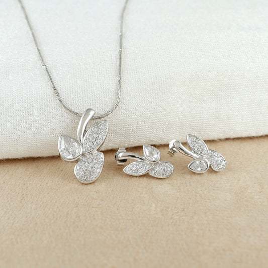 Silver Vintage Petal Pendant Set