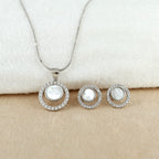 Silver Halo Pearl Pendant Set
