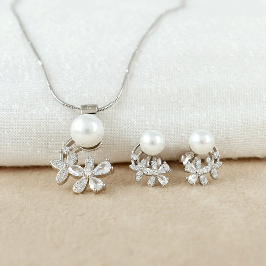 Pearl Blossom Sterling Silver Pendant Set