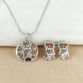 Floral Enamel Silver Pendant Set