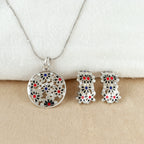 Floral Enamel Silver Pendant Set