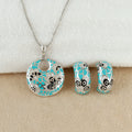 Turquoise Floral Round Pendant Silver Set