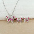 Ruby Butterfly Charm Necklace Silver Set
