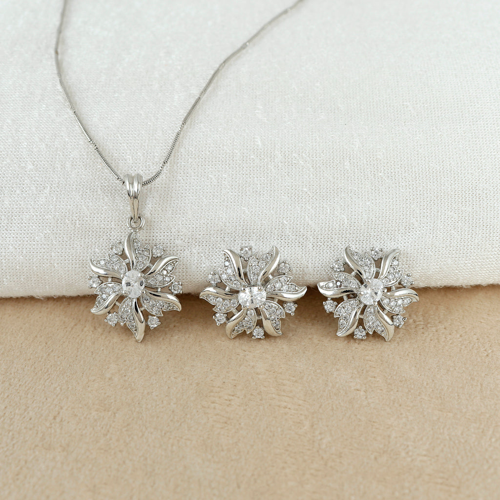 Dainty Crystal Sun Shimmer Silver Pendant Set