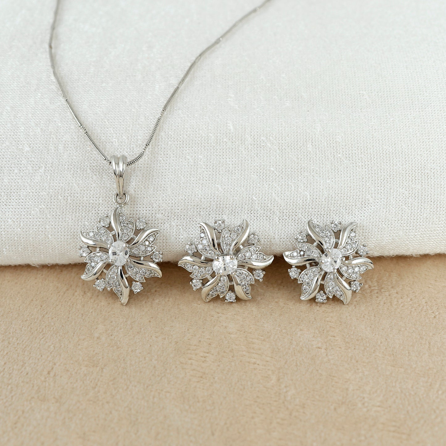 Dainty Crystal Sun Shimmer Silver Pendant Set