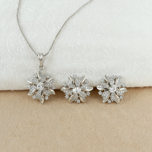 Dainty Crystal Sun Shimmer Silver Pendant Set