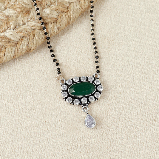 Jadau Silver Oval Mangalsutra