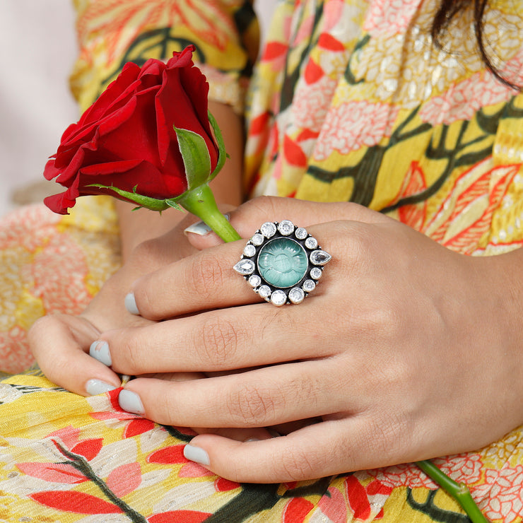 Bold Carving Stone Silver Ring