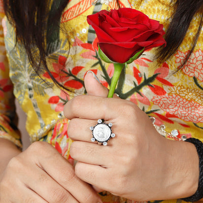 Vintage Silver Coin Rava Work Ring