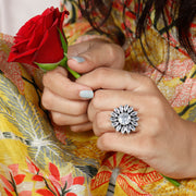 Glittering Petal Silver Ring